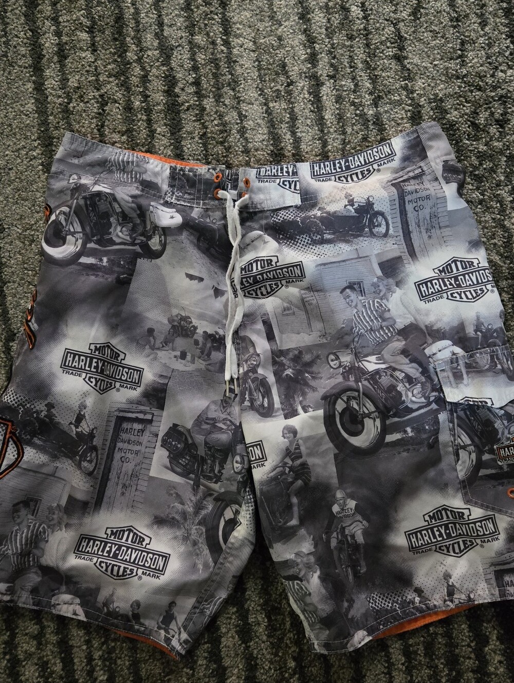 Harley-Davidson Mens Motorcycle Print Swim Shorts, Size 38